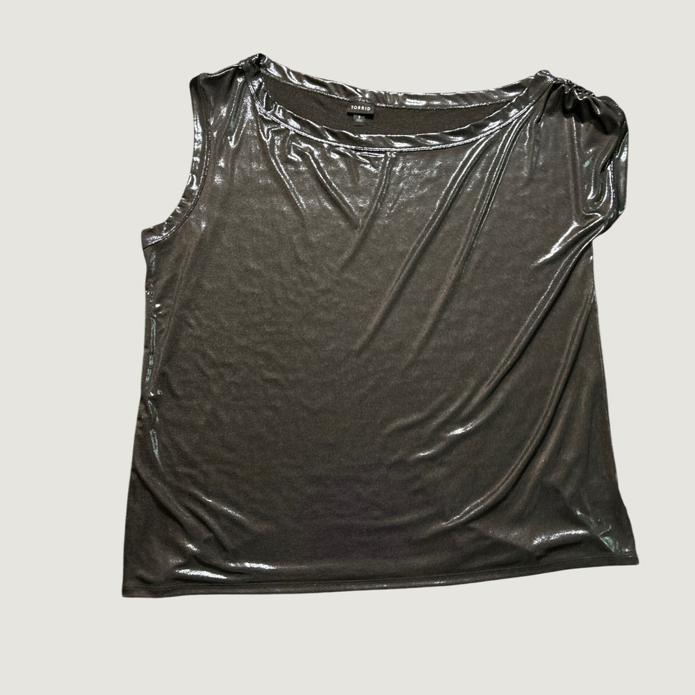 Torrid Top 2X Black Boat Neck Metallic Shimmer Holiday Glam Disco‎ Sleeveless